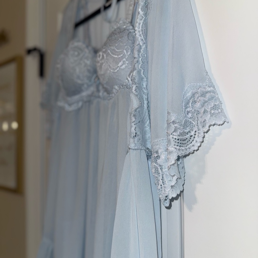 Seductivewear by Cinema Etiole Pastel Blue Romantic Lace Chiffon Babydoll Set - Picture 6 of 12
